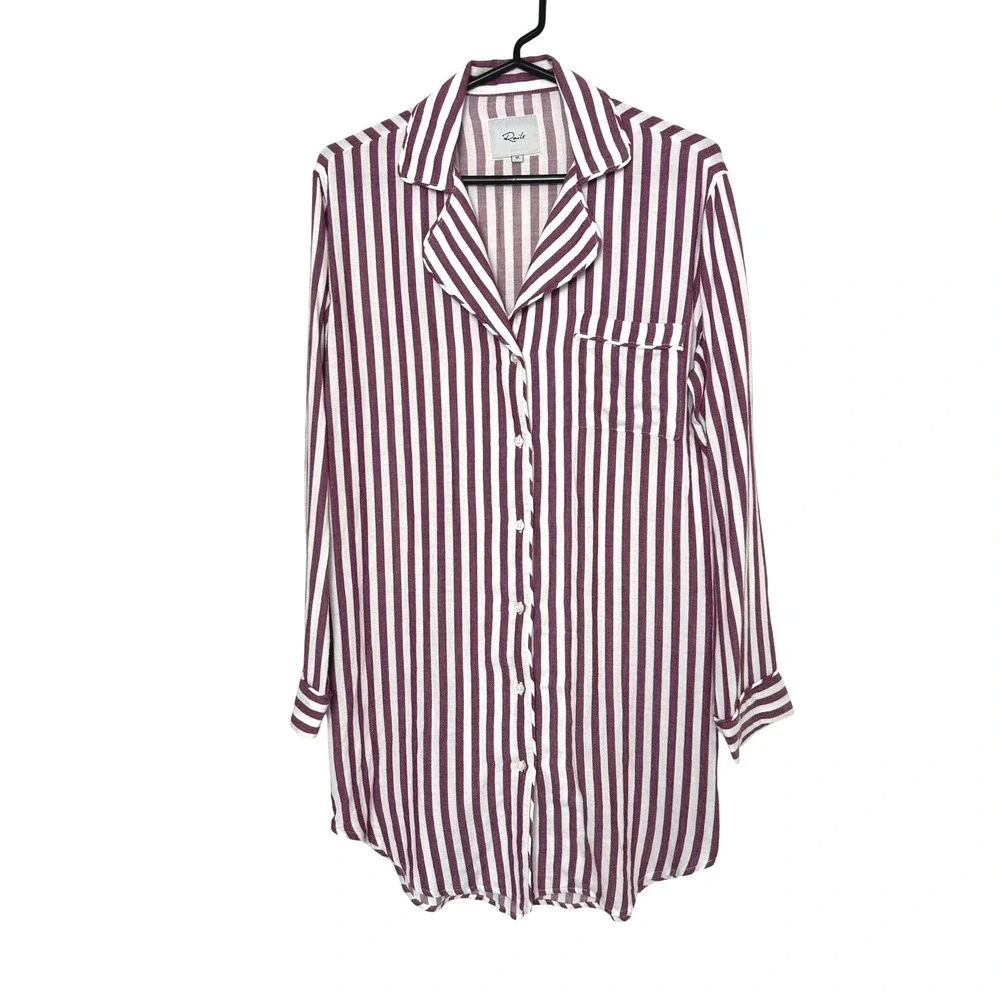 Rails Sleep Shirt Women XS White Raspberry Striped Button Up Long Sleeve PJ